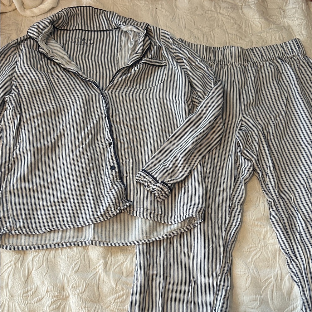 Primark Navy & White Striped Shirt Pajama Top